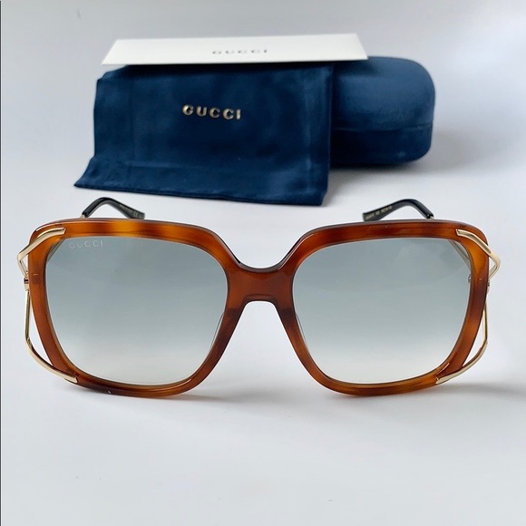 Gucci Sunglasses GG0647S 003 Havana/Gold/Green - Picture 3 of 7